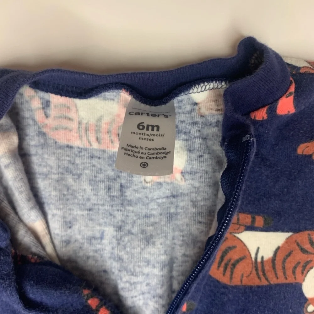 3 for $10 -Carter's Dark Blue Tiger Print Footie- double zipper - Picture 2 of 3